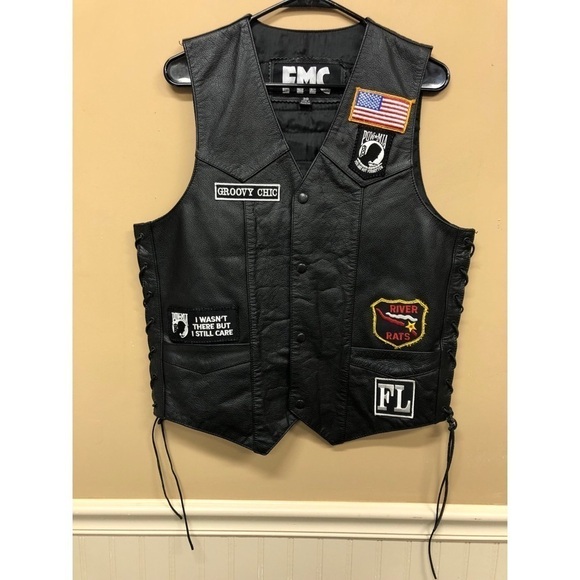 Leather Vest Western Style Biker Size 38 Patches - Picture 1 of 11
